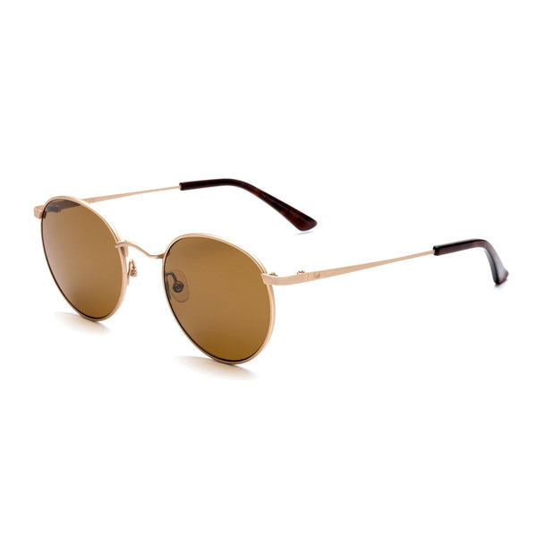Gold wire frame sunglasses from the side
