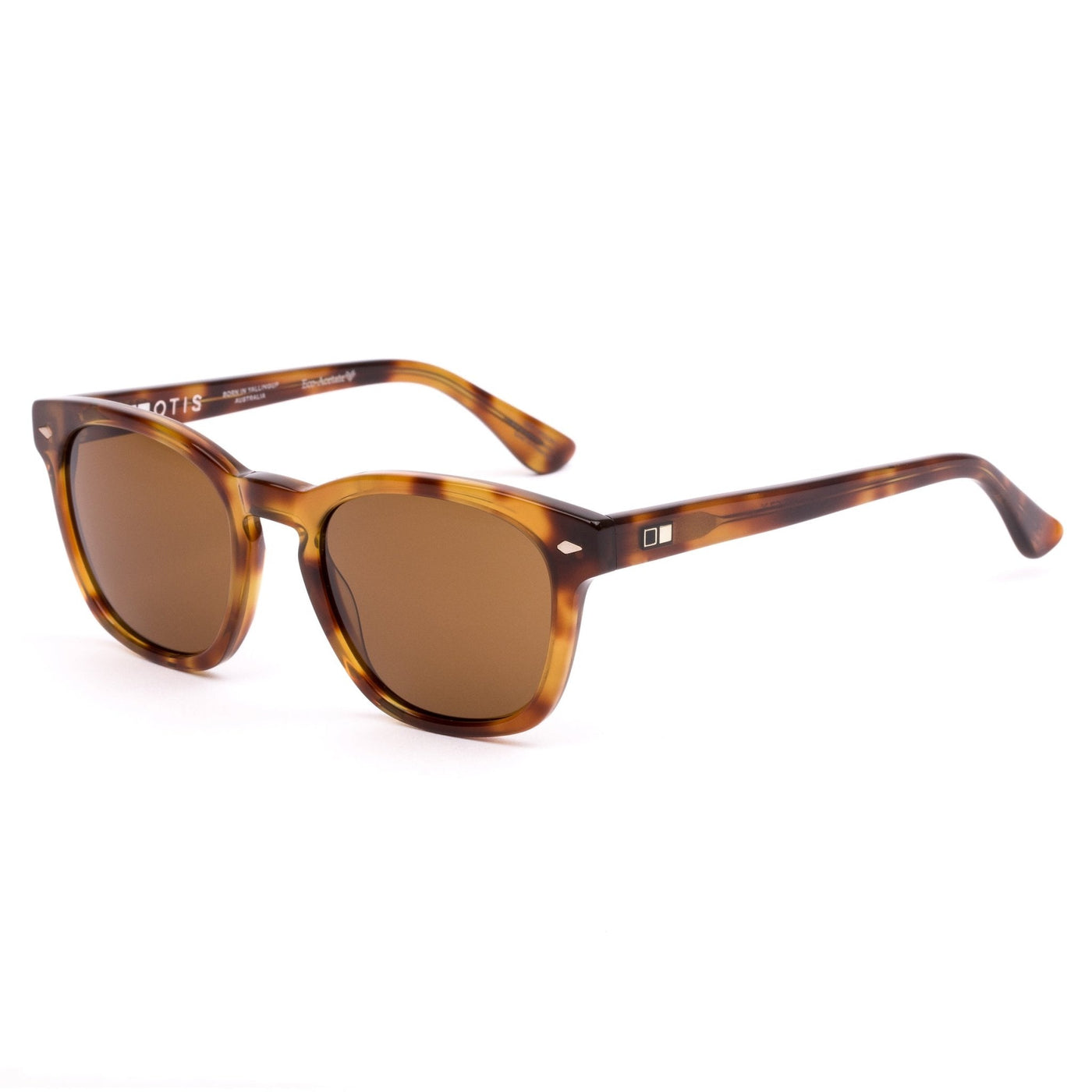 Tort sustainable sunglasses by OTIS eyewear called Pursuit in Eco Havana Zinnia